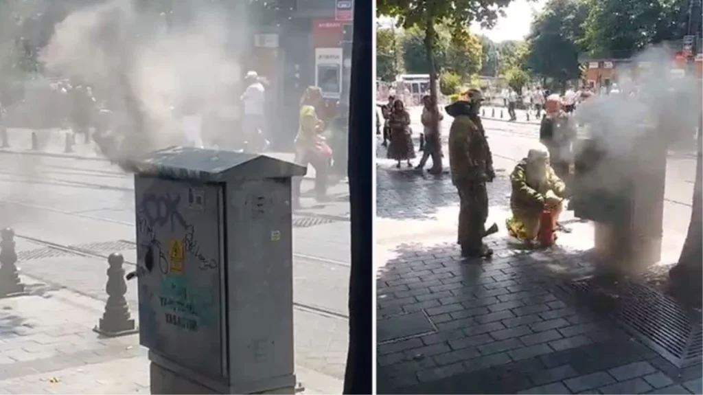 Sultanahmet’te aşırı sıcakların ardından patlayan trafoda yangın çıktı