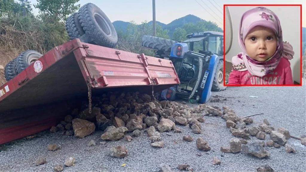 Taş yüklü traktör devrildi, sürücü yaralanırken 2.5 yaşındaki kızı hayatını kaybetti