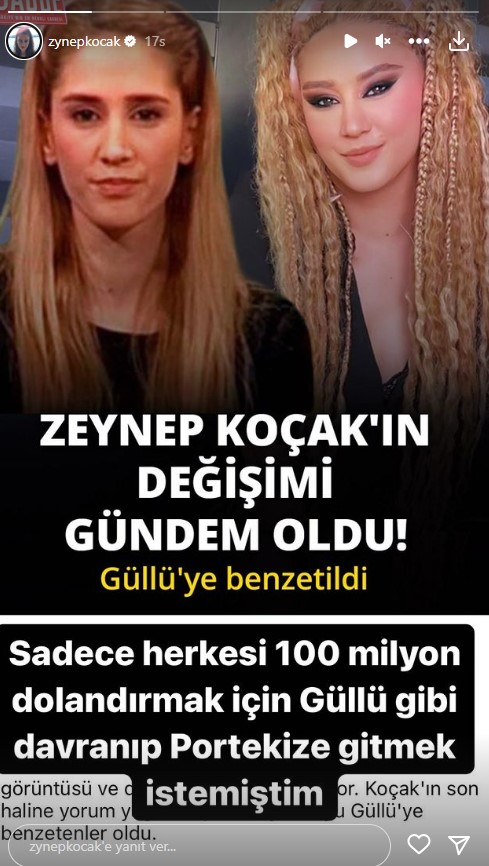 Oyuncu Zeynep Koçak, son halini Güllü'ye benzetenleri fena tiye aldı