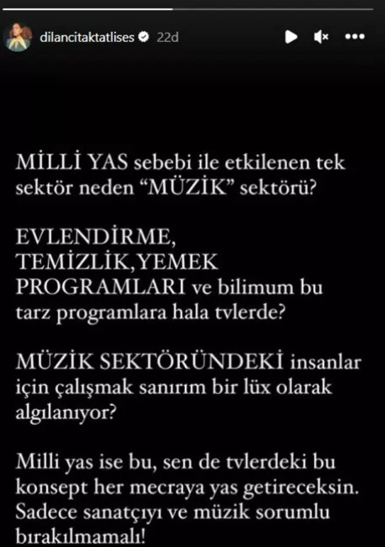 Dilan Çıtak milli yasta sadece konserlerin iptal edilmesine isyan etti: Sadece sanatçı ve müzik sorumlu olmamalı