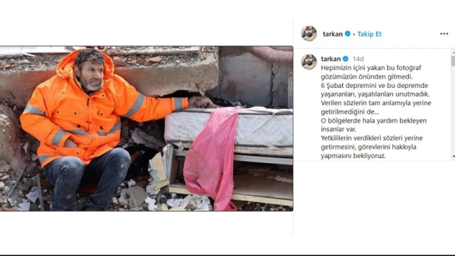 Depremin sembol fotoğrafını paylaşan mega star Tarkan'dan hükümete eleştiri: Depremde yaşananları, yaşatılanları unutmadık